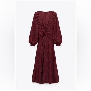 Zara red midi dress tie front